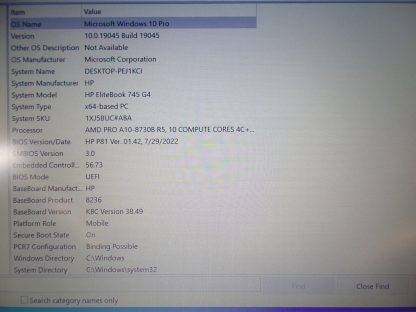 image of HP EliteBook 745 G4 A10 8730B 240GHz 8GB 256GB SSD No Battery Win 10 Pro 354468645050 9