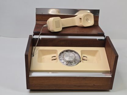 image of Vintage Wooden Box Hidden Executive Desk Top Push Button Dial Telephone untested 375375214256 1