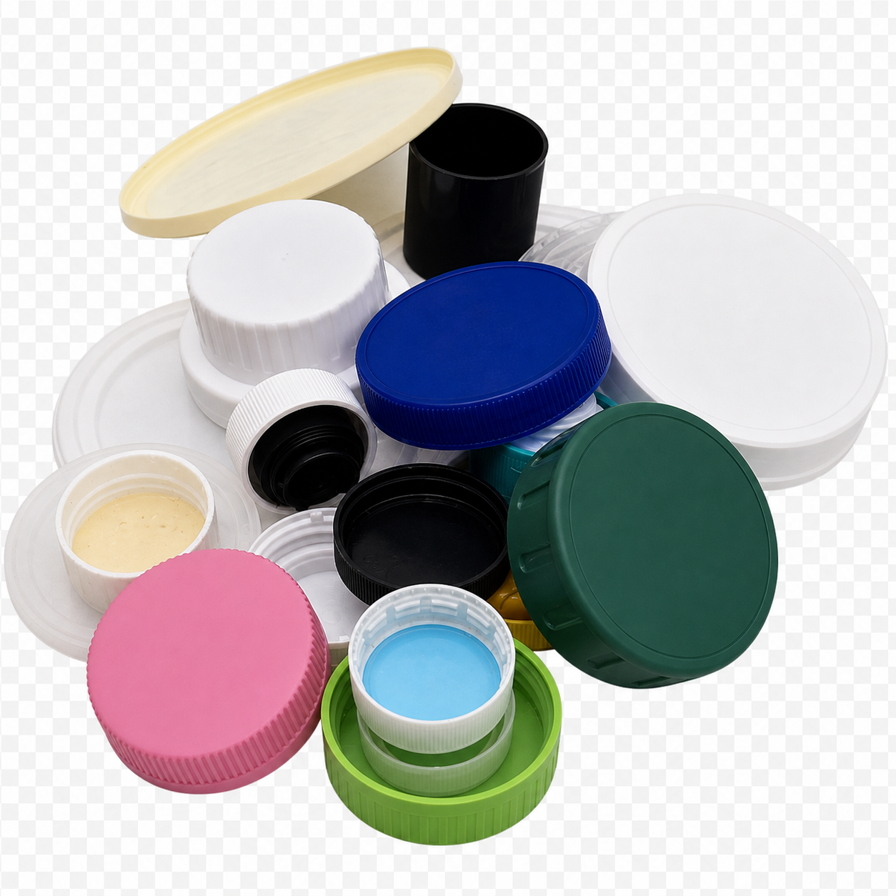 EPS and Plastic Recycling 12 Assorted rigid plastic lids and caps accepted when marked number 2, 4, 5, or 6