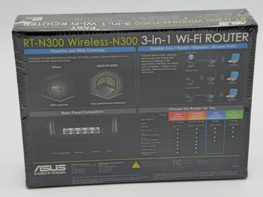 ASUS RT-N300 Wireless-N300 3-in-1 WiFi Router BRAND NEW SEALED.