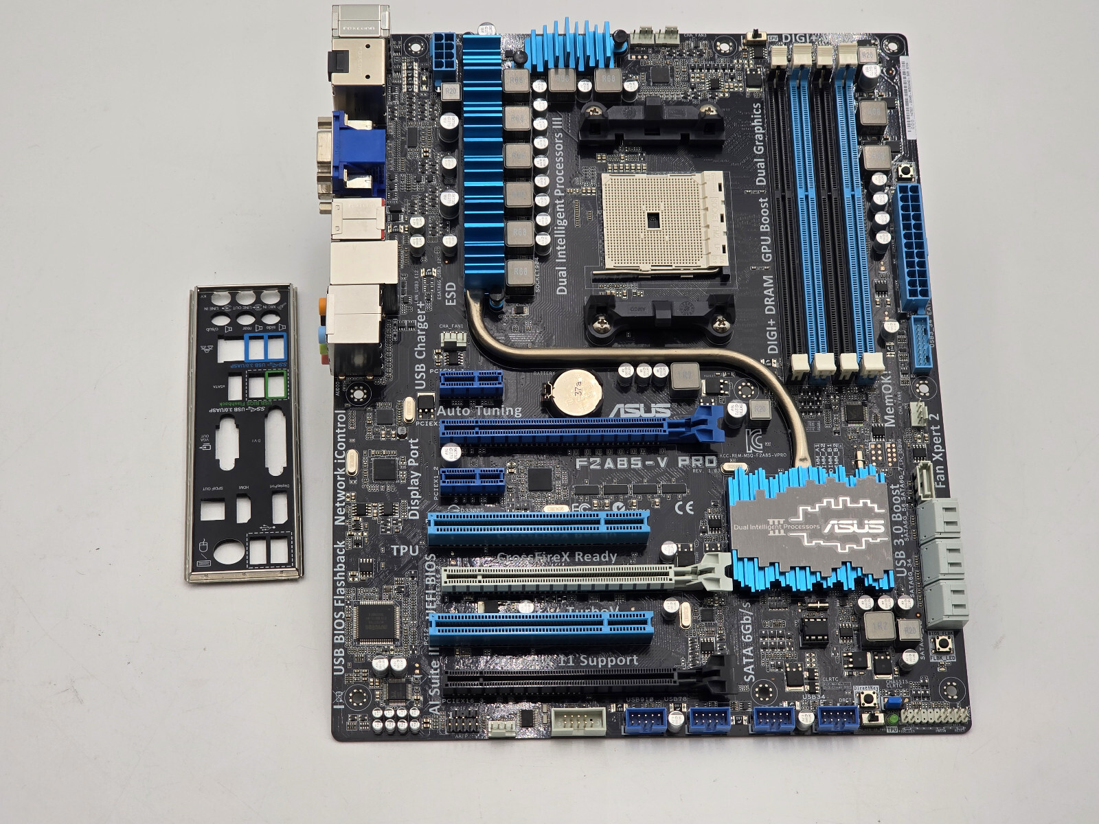 ASUS F2A85-V PRO ATX Motherboard – FM2, DDR3, USB 3.0 – Tested + I/O SHIELD 3 ASUS F2A85-V PRO ATX Motherboard – FM2, DDR3, USB 3.0 – Tested + I/O SHIELD