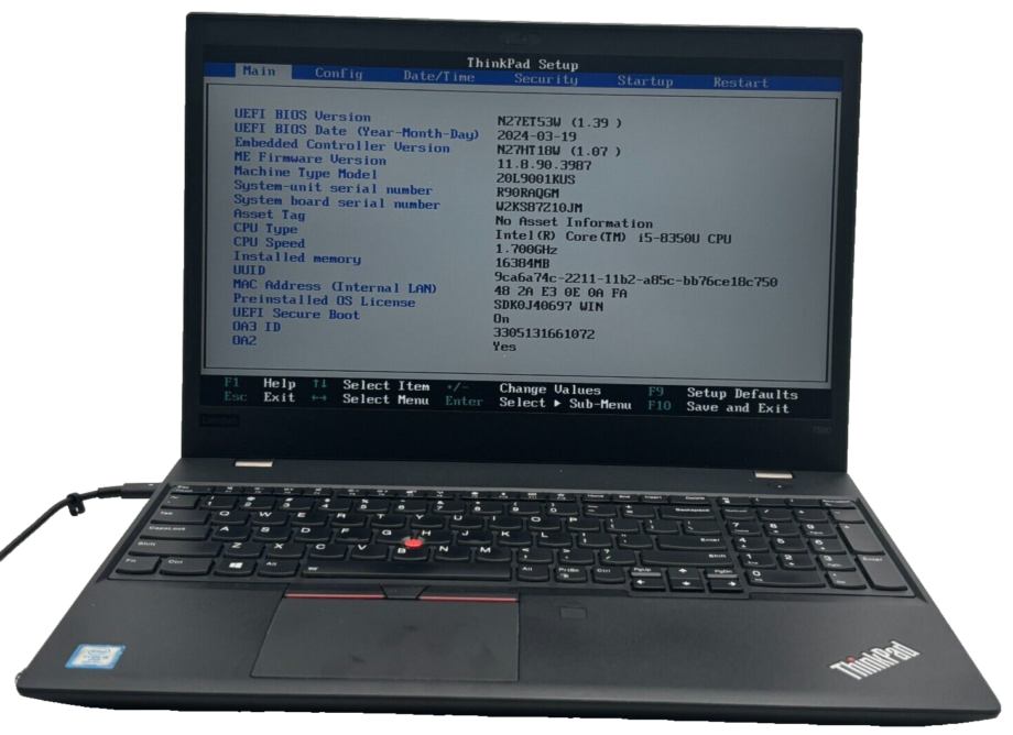 Lenovo ThinkPad T580 - i5-8350U - 16GB - 256GB SSD - Win 11 Pro - No Battery