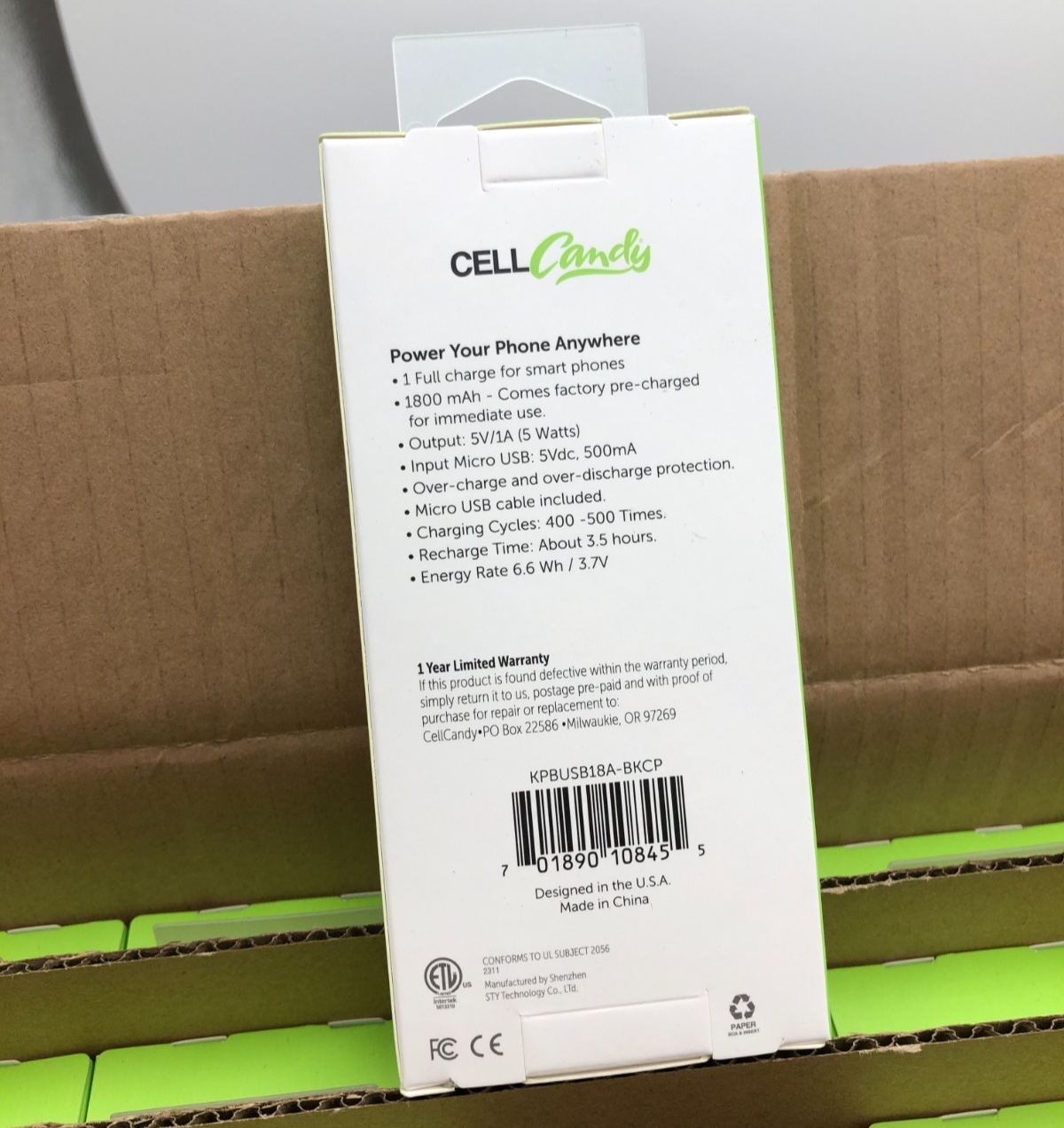 Lot (96) - Cell Candy 1800 mAh Portable Power Pack KPBUSB18A-BKCP USB -New 3 Lot (96) - Cell Candy 1800 mAh Portable Power Pack KPBUSB18A-BKCP USB -New