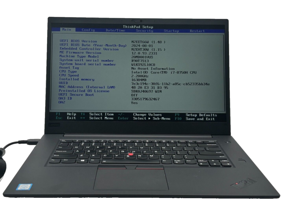 Lenovo ThinkPad P1 i7-8750H 16GB 256GB SSD Quadro P1000 Win11 - No Battery