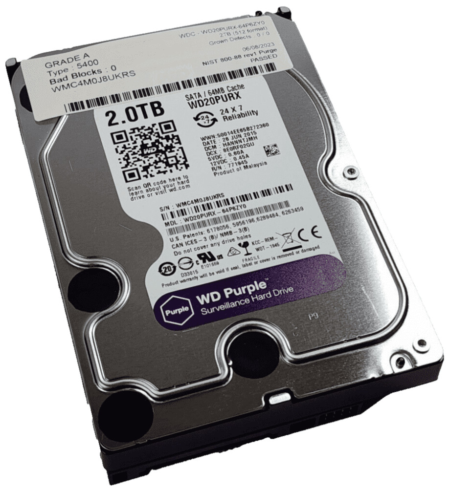 image of Western Digital WD Purple 2TB 5400 RPM 35 SATA Hard Drive WD20PURX 64P6ZY0 355292243102