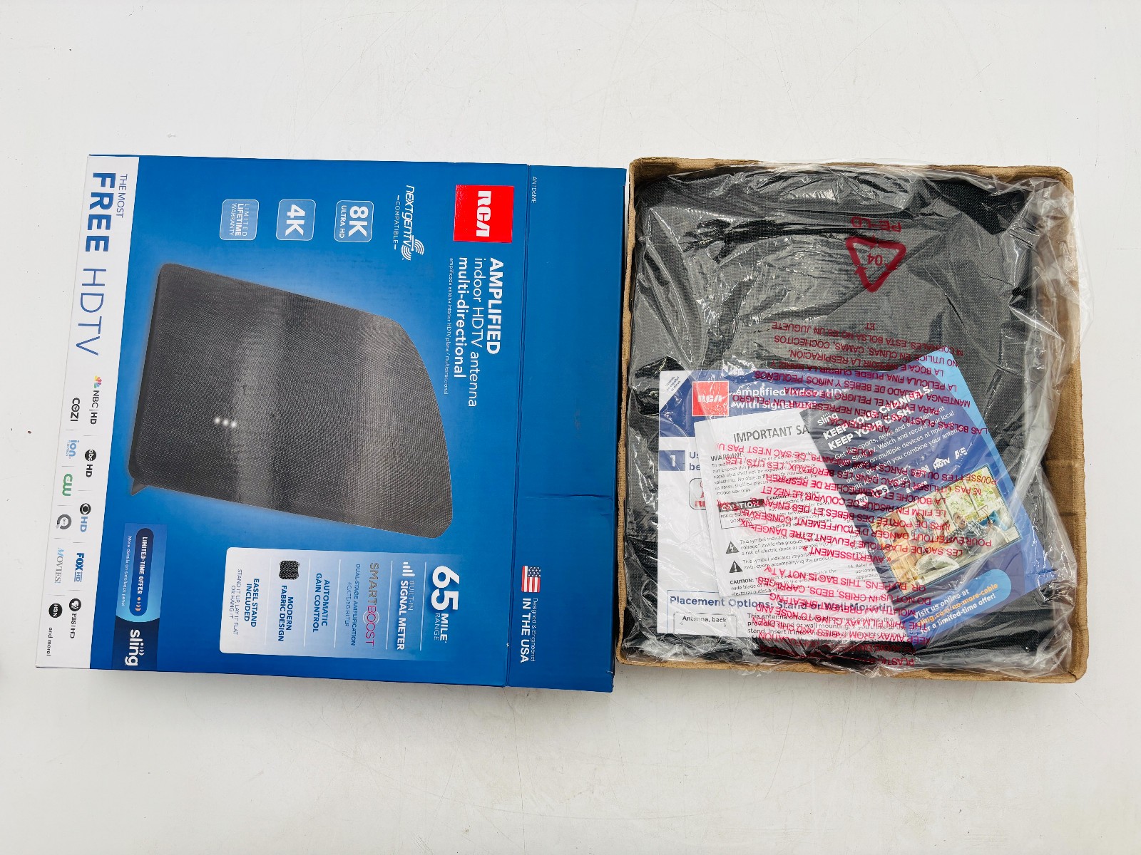 RCA Amplified Indoor HDTV Multi‑Directional Antenna — Open Box, 65‑Miles Range 4 RCA Amplified Indoor HDTV Multi‑Directional Antenna — Open Box, 65‑Miles Range