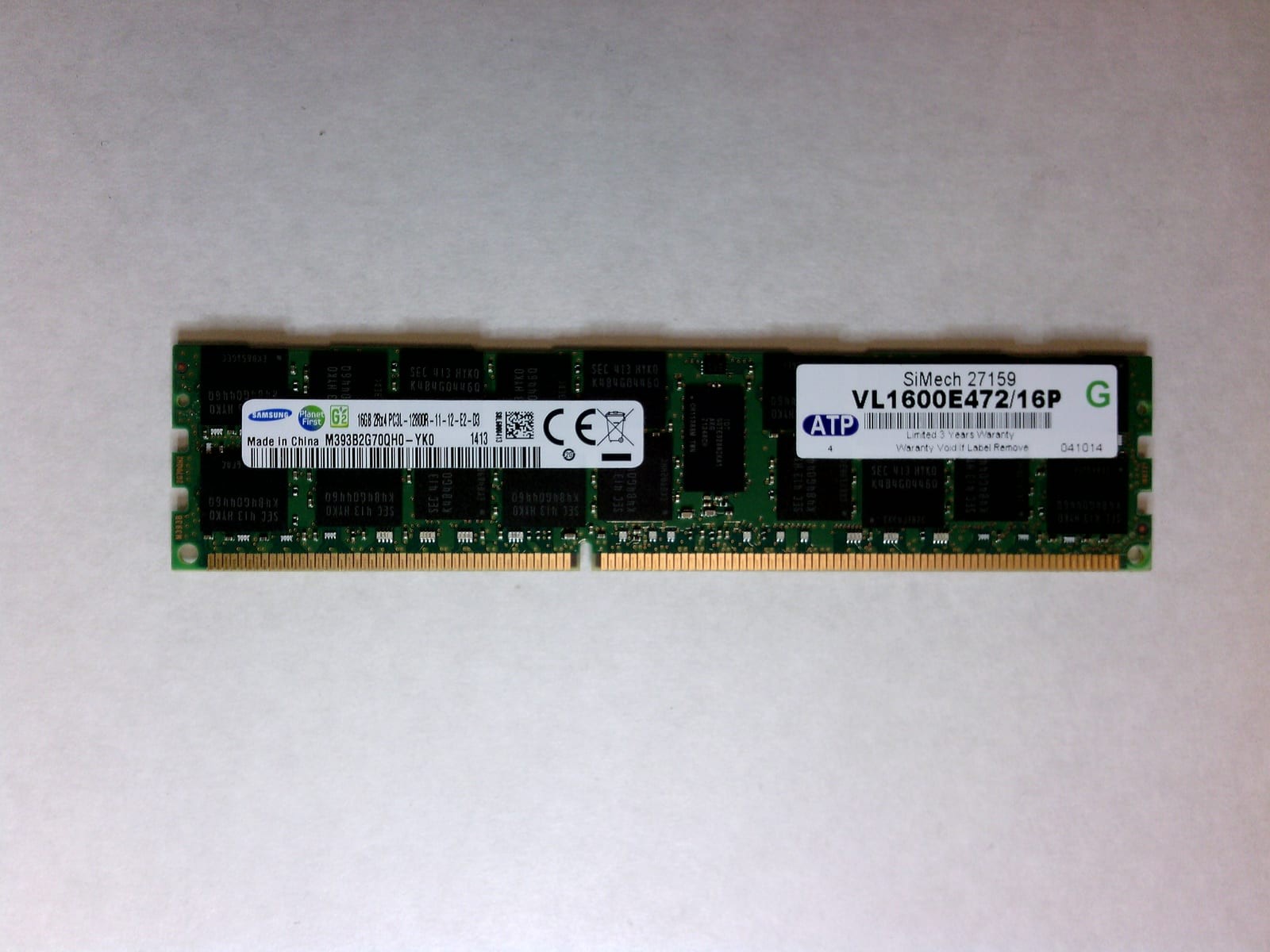 Samsung 16GB PC3L-12800R DDR3L-1600 2Rx4 ECC RDIMM RAM M393B2G70QH0-YK0 1 Samsung 16GB PC3L-12800R DDR3L-1600 2Rx4 ECC RDIMM RAM M393B2G70QH0-YK0
