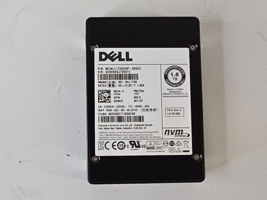 image of Dell JD6CH 16TB MLC NVMe SSD 25 Gen3 x4 MU Solid State Drive MZ WLL1T6A 355941394654