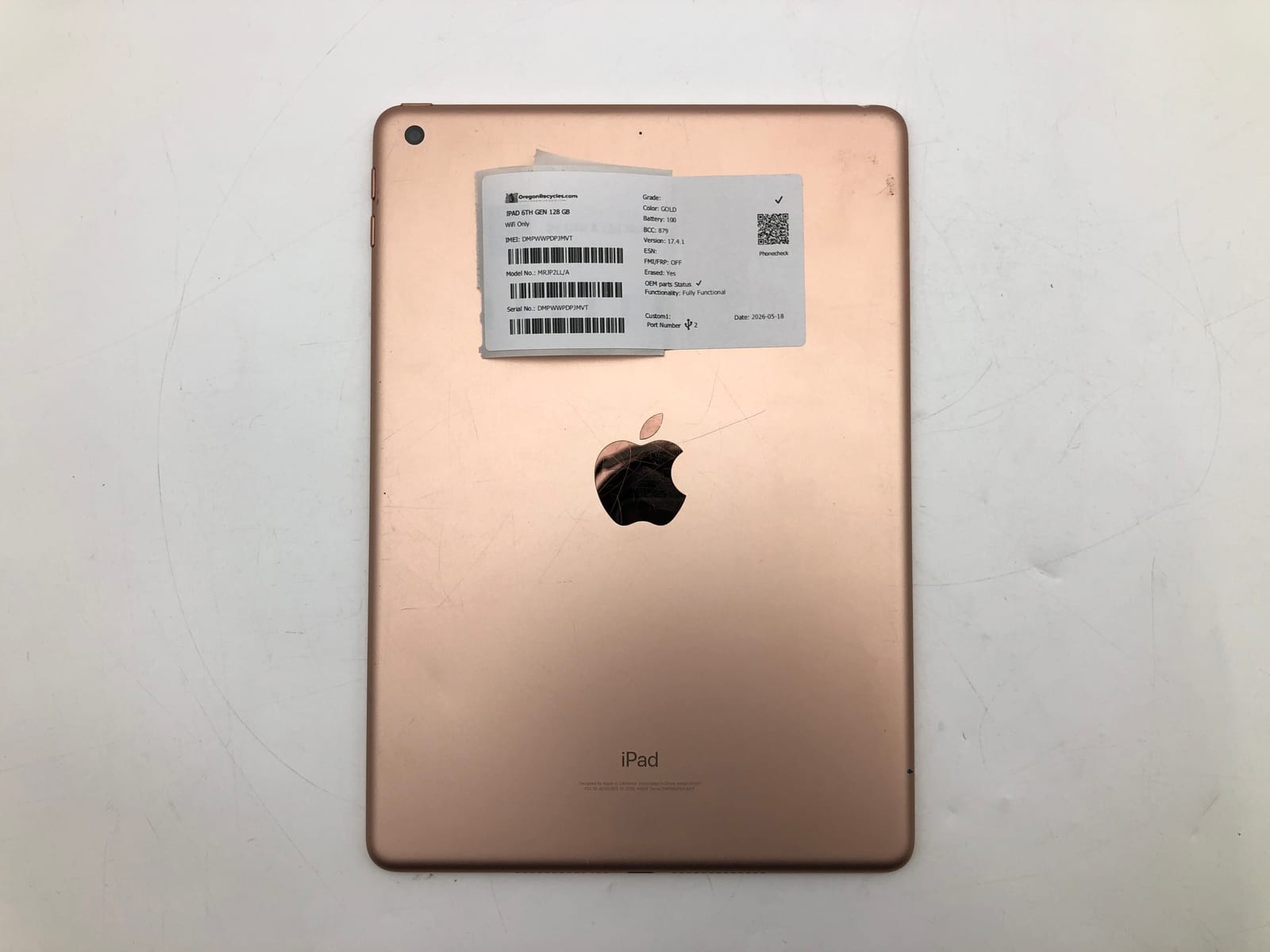 Apple iPad 6th Gen 128GB Gold Wifi Only MRJP2LL/A iOS Smartphone Tested 67% Batt 6 Apple iPad 6th Gen 128GB Gold Wifi Only MRJP2LL/A iOS Smartphone Tested 67% Batt