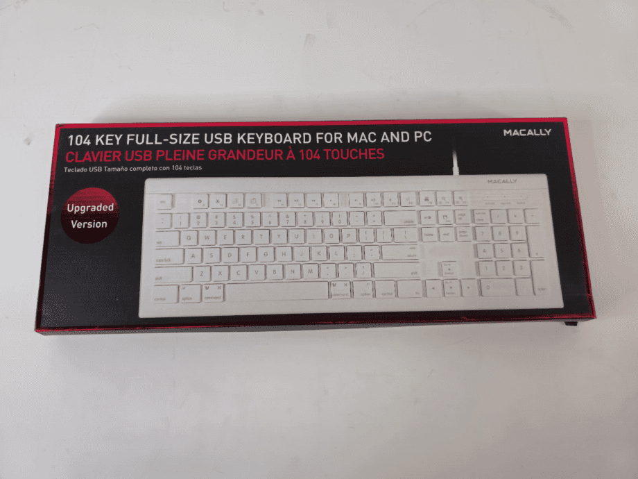 image of Macally Full Size USB Wired Keyboard MKEYE for Mac and PC White w Shortc 375469660185