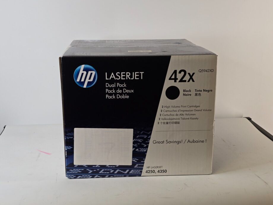 image of Genuine New HP 42X Black Dual Pack LaserJet High Volume Print Cartridge Q5942XD 375543030246