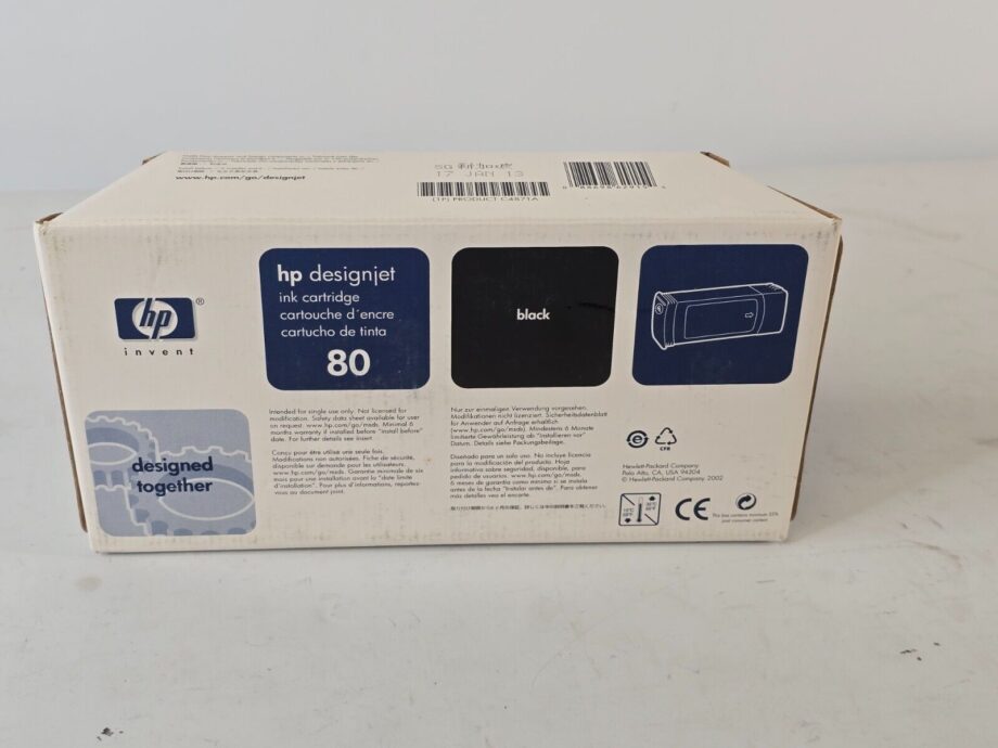 image of HP 80 C4871A Black Ink Cartridge Sealed 350ML Manufacture Date 01172013 375544519666 2