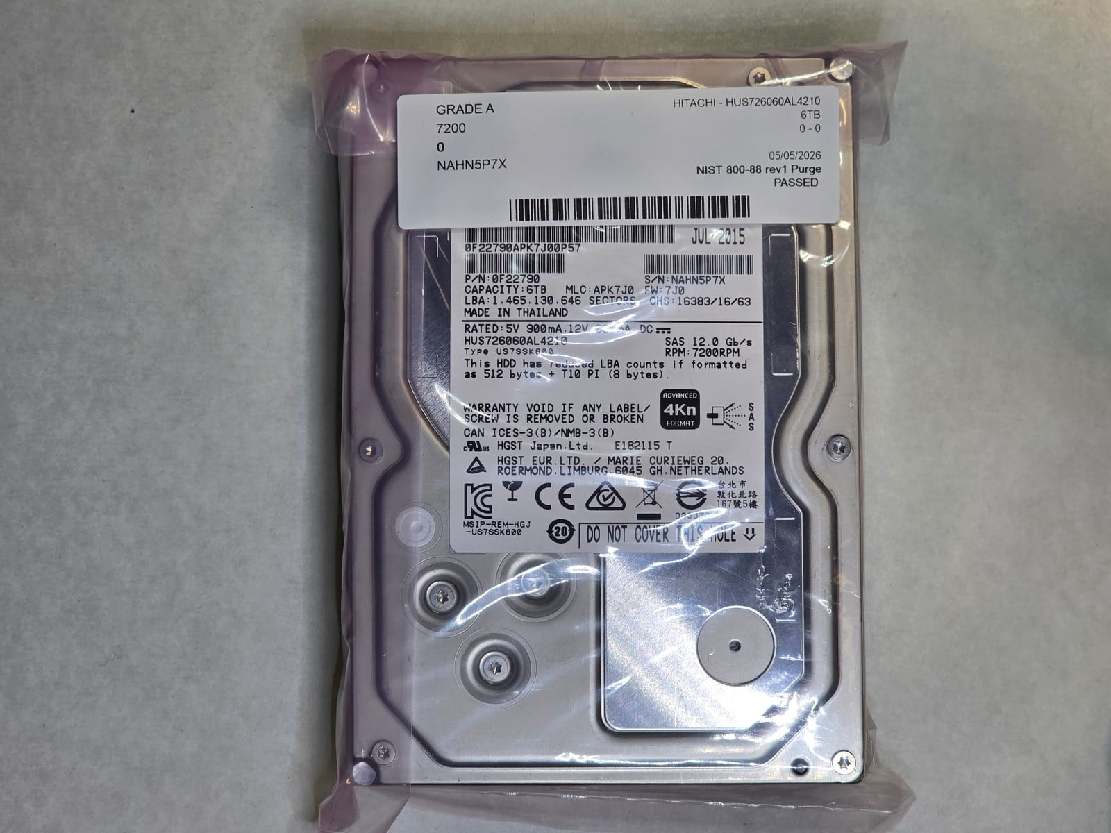 HITACHI HUS726060AL4210 6TB 3.5" 12Gb/s 7200 RPM SAS Drive Tested 1 HITACHI HUS726060AL4210 6TB 3.5" 12Gb/s 7200 RPM SAS Drive Tested