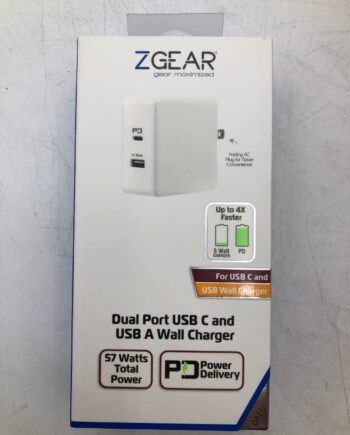 Lot (6) – ZGear Dual Port USB-C/USB-A Wall Charger WC-UCP57UA-WH – New