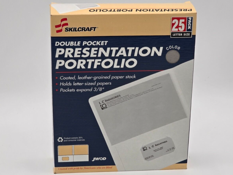 SKILCRAFT Double Pocket Presentation Portfolio - Gray - Letter Size 25/pack