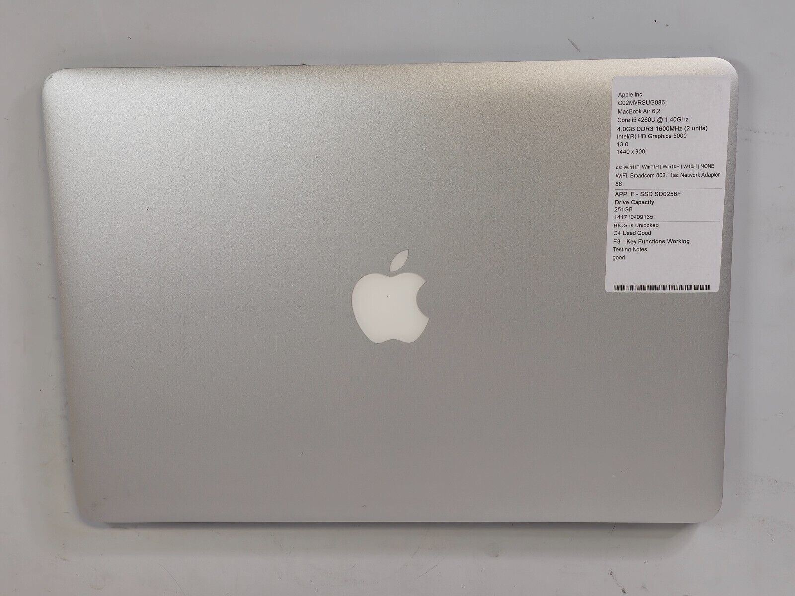 Apple MacBook Air 13.3 Laptop A1466 Core i5-4250U 256GB SSD 8GB RAM OS  10.15 - OregonRecycles.com