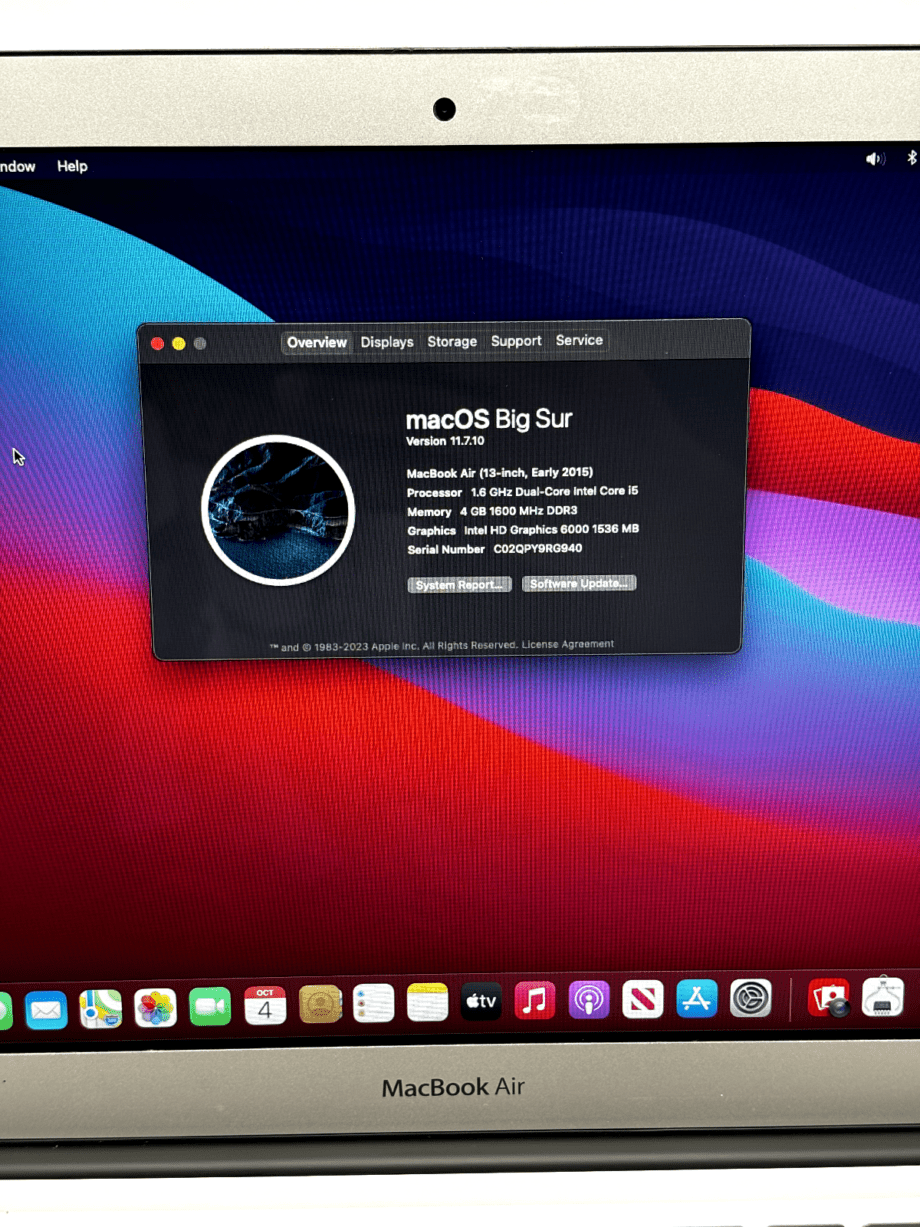 image of MacBook Air 13 Early 2015 i5 5250U16GHz 4GB 128GB SSD MacOS BigSur No Battery 375691824328 4