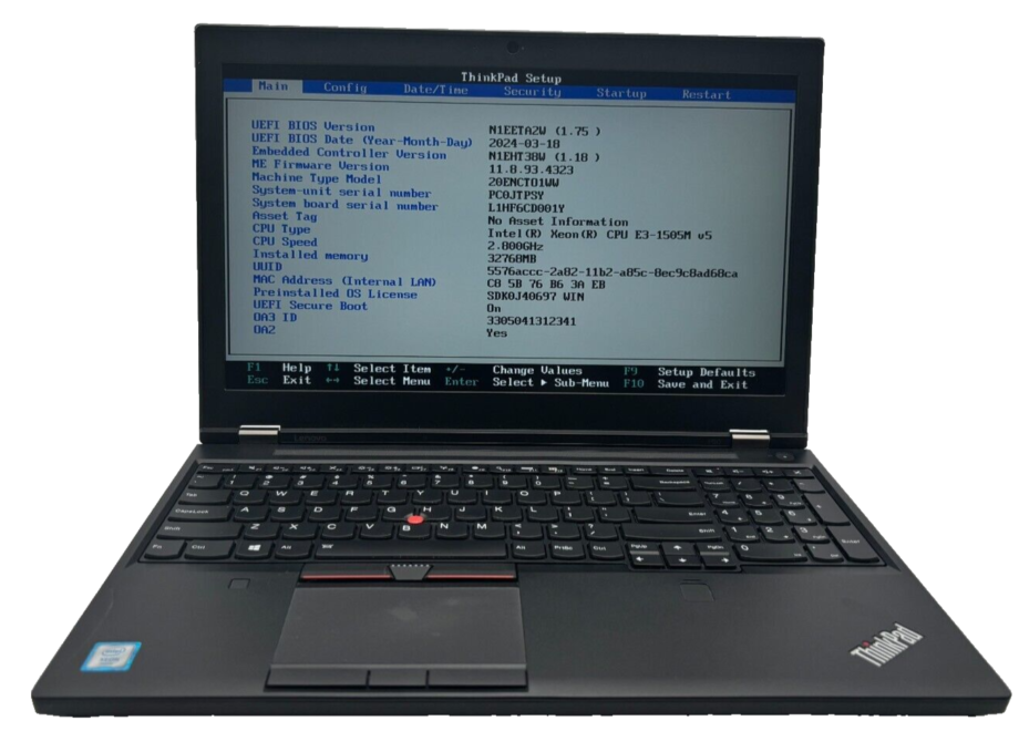 Lenovo ThinkPad P50 - Xeon E3-1505M v5 - 32GB RAM - 256GB NVMe SSD - Quadro M200