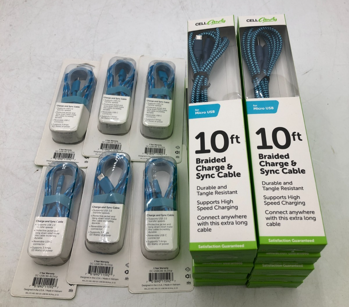 Lot(16)– Blue Cell Candy Sync & Charge Cables (6.5ft USB-C, 10ft Micro USB) -New 1 Lot(16)– Blue Cell Candy Sync & Charge Cables (6.5ft USB-C, 10ft Micro USB) -New