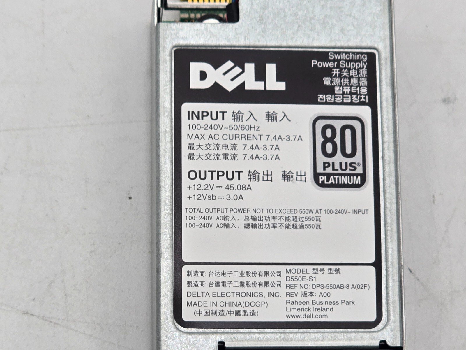 Dell NCNFF / 6V43G / RYMG6 550W Power Supply 80+ Platinum EPP for PowerEdge R430 3 Dell NCNFF / 6V43G / RYMG6 550W Power Supply 80+ Platinum EPP for PowerEdge R430