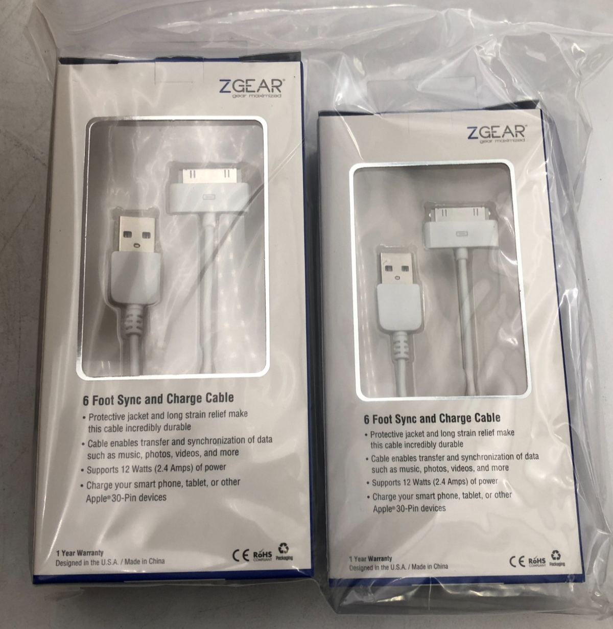 Lot (24) – ZGear 6ft Sync & Charge Cable for Apple 30 Pin DC-APPIPHONE-6FT – New 1 Lot (24) – ZGear 6ft Sync & Charge Cable for Apple 30 Pin DC-APPIPHONE-6FT – New